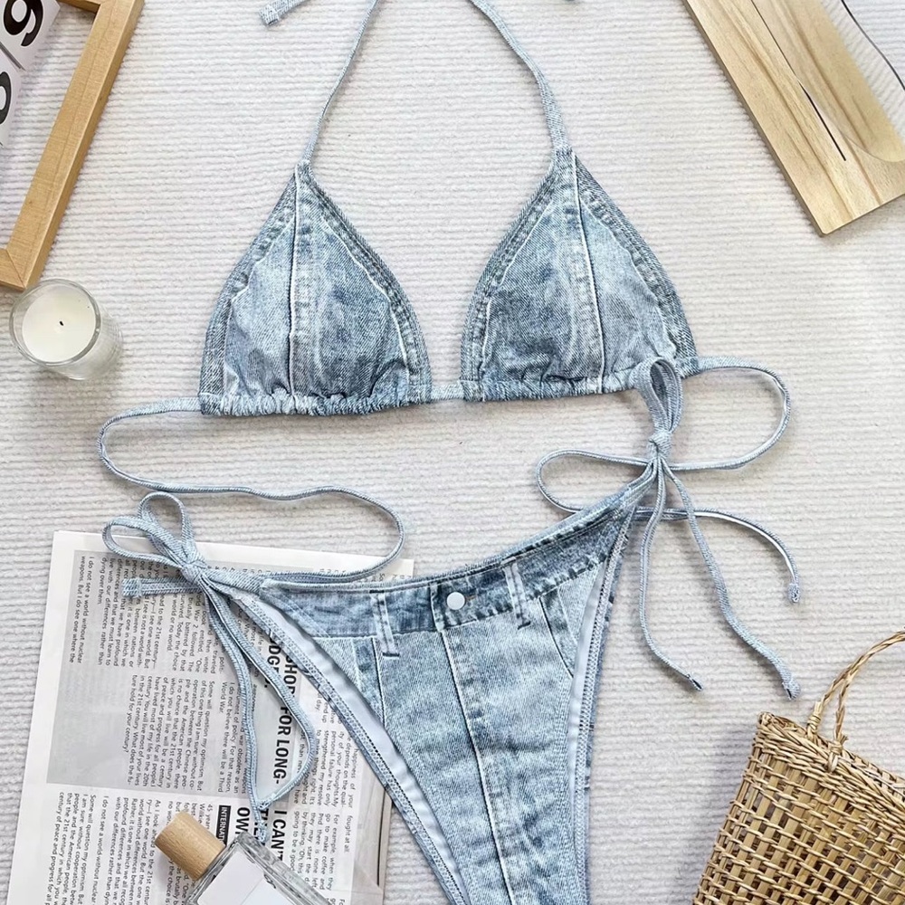 Chic Light Blue Denim Bikini Set